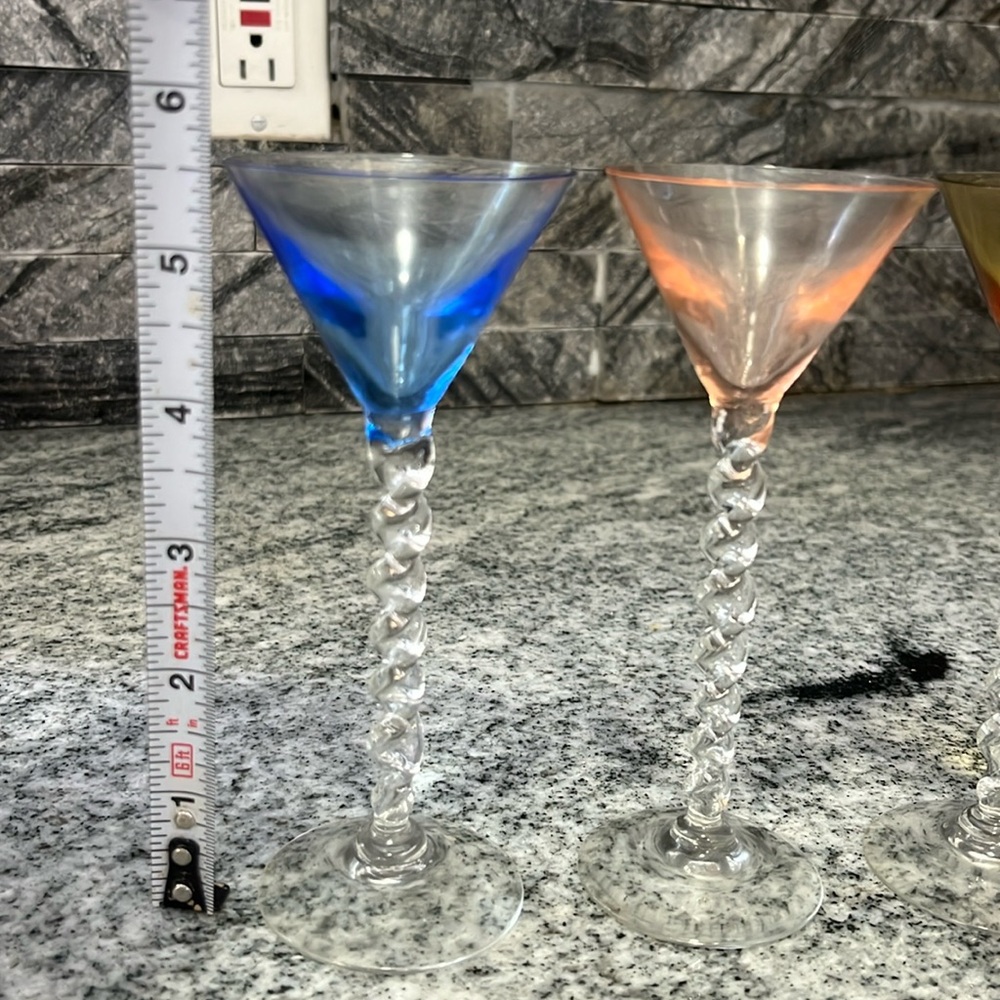 Set of Three Twisted Stem Martini shot Glasses Vintage - Picture 2 of 5
